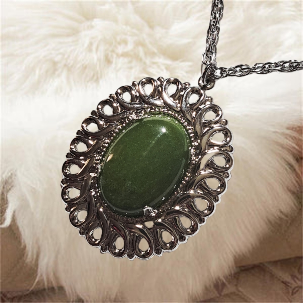Genuine Stone Pendant with Silver Tone Necklace - Picture 2 of 4